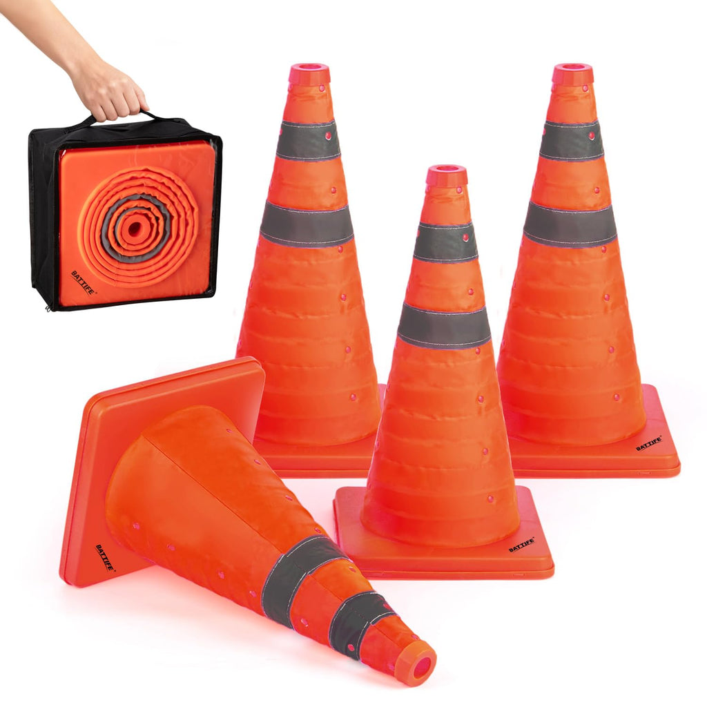 4 Pack 18 Inch Collapsible Traffic Cones, Orange Safety Cones