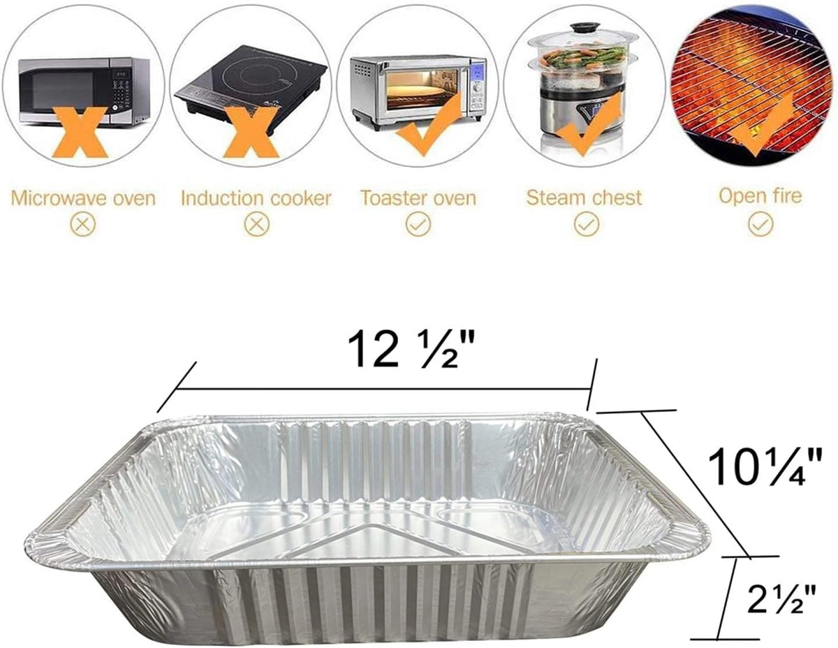 9x13 Aluminum Pans - (30Pack) Disposable Foil Pans, Half Size Deep Steam Table Pans Extra Thick for Baking, Cooking