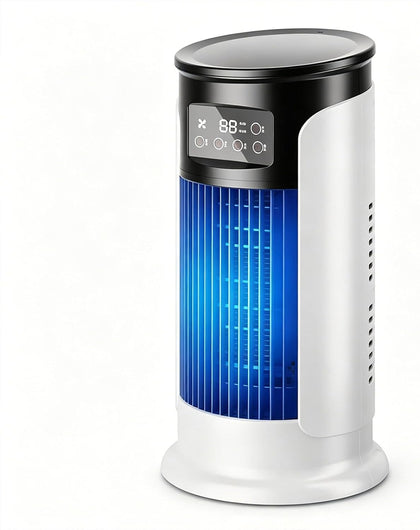 Air Cooler for Room, Tower Evaporative Cooler, 18W, Touch, 6 Speeds, 6H Timer, 0.08 Gal Tank, USB Port, 2 Ice Packs