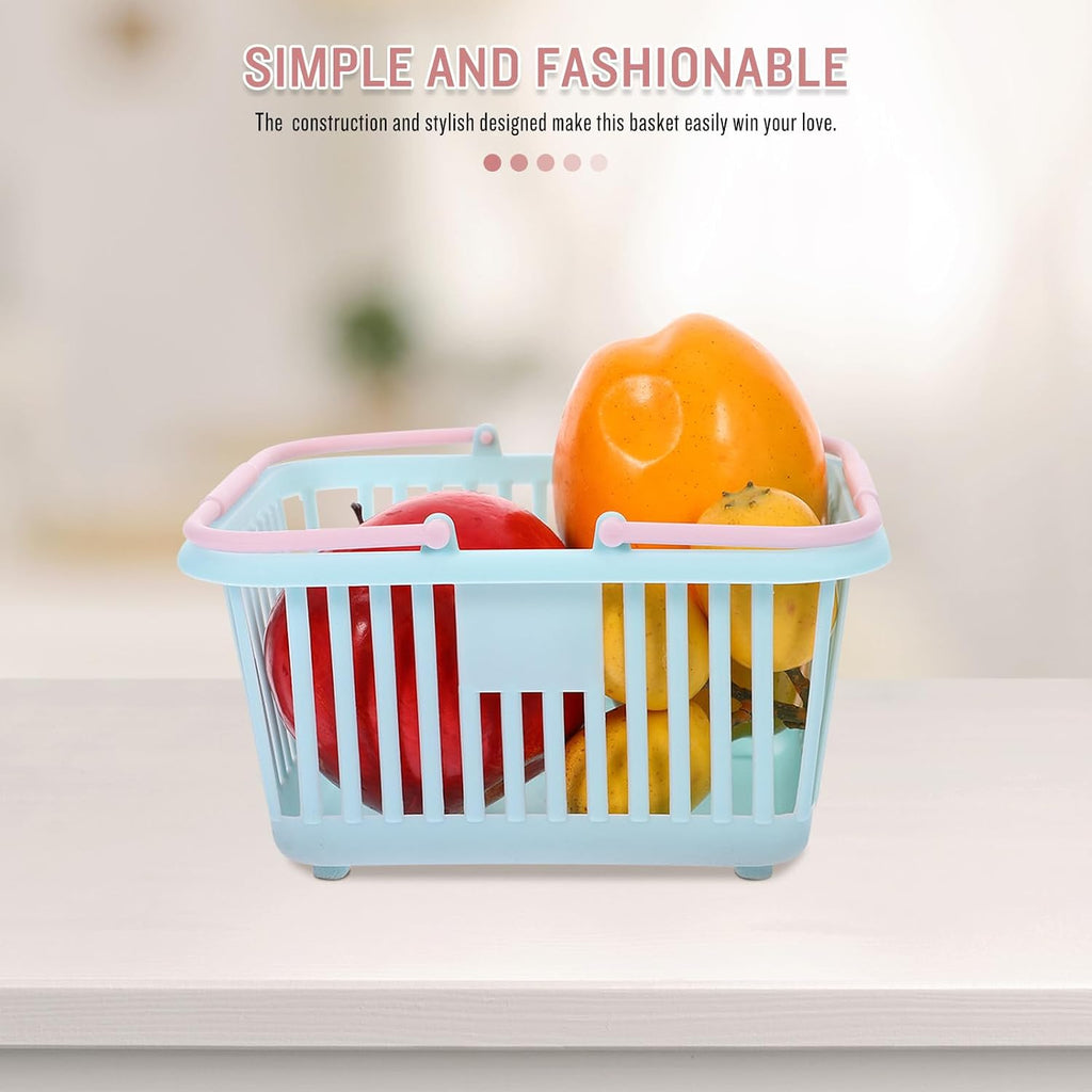 4 pack Mini Shopping Basket with Handles 6.29 X 5.11 X 3.46 in Plastic Storage Basket for Kids Playroom Bathroom