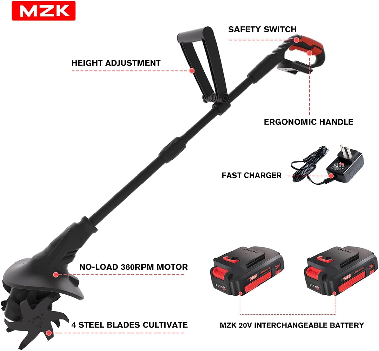 20V Cordless Tiller Cultivator, 8-Inch Steel Tines,360 RPM | Battery-powered mini garden cultivator for soil