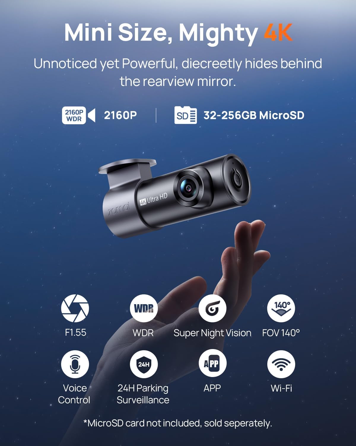 M310 Plus 4K Dash Cam Front with Night Vision, 140° Wide Angle Dash Camera for Cars, WiFi Dashcam with App, Parking