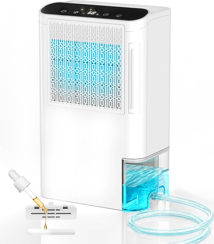 Dehumidifiers for Home & Basement, 2500 Sq.Ft Small Dehumidifier with Aroma Tray, 5ft Drain Hose, 74oz Water Tank