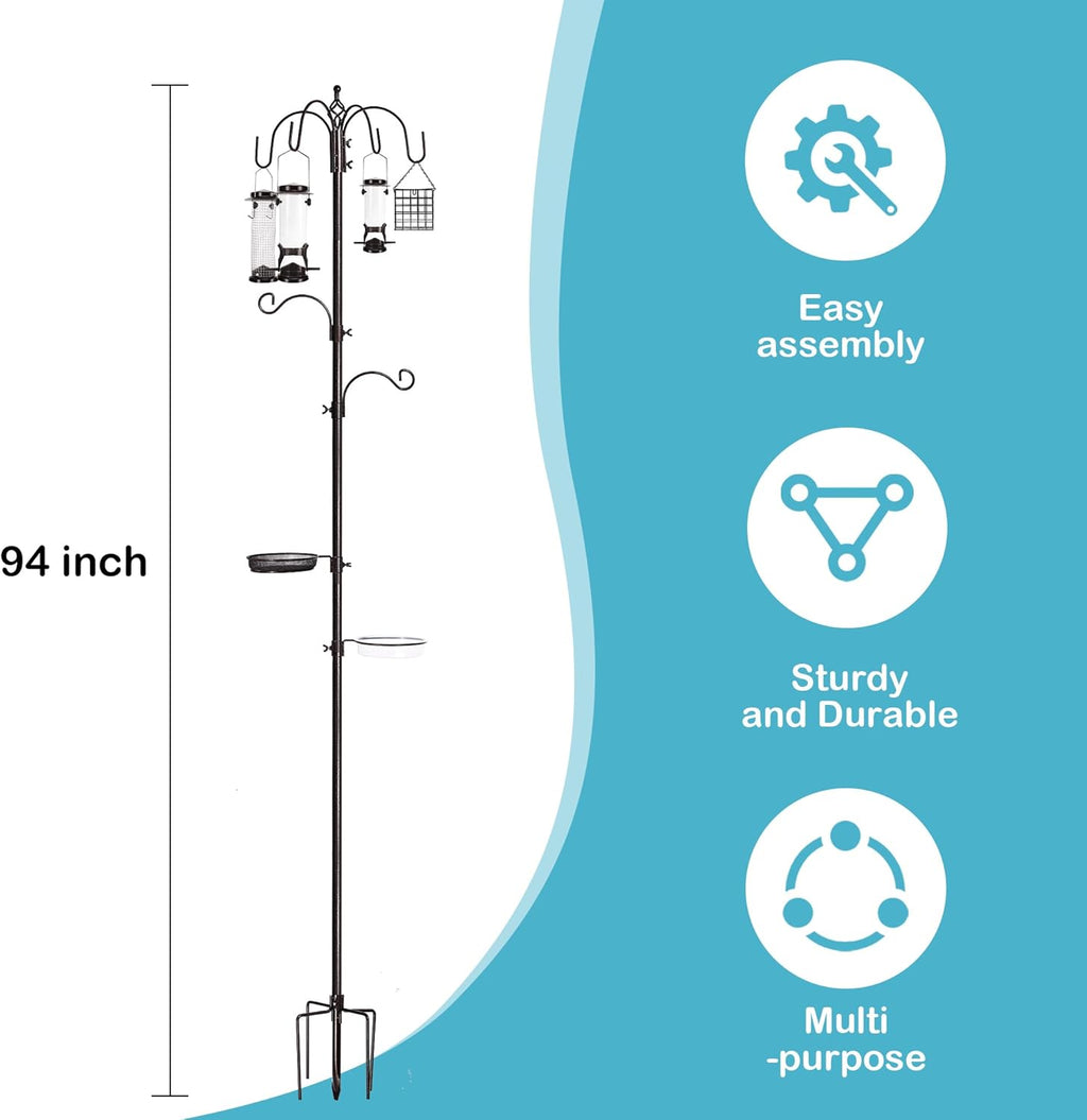 6-Hook Bird Feeding Station, 94 Inch Bird Feeder Pole for Outdoors