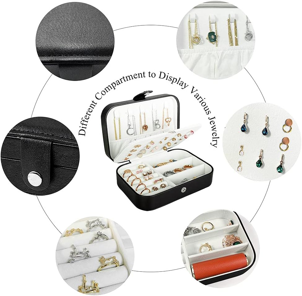 Travel Jewelry Box, PU Leather Small Jewelry Organizer for Women Girls, Double Layer Portable Mini Travel Case