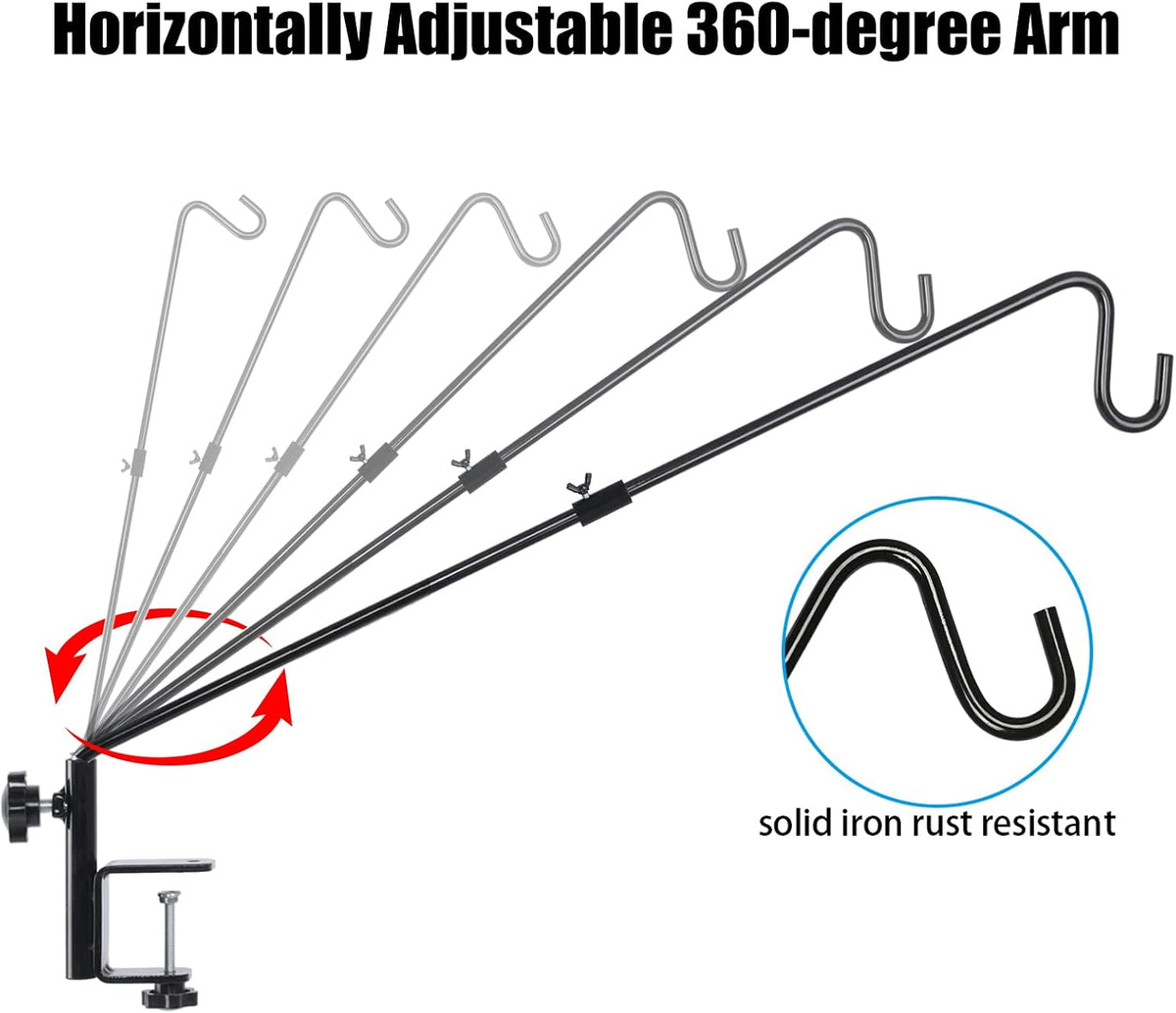 31 Inch Heavy Duty Deck Hook, Non-Slip Clamp, 360 Degree Swivel, Black for Bird Feeders, Planters, Suet Baskets