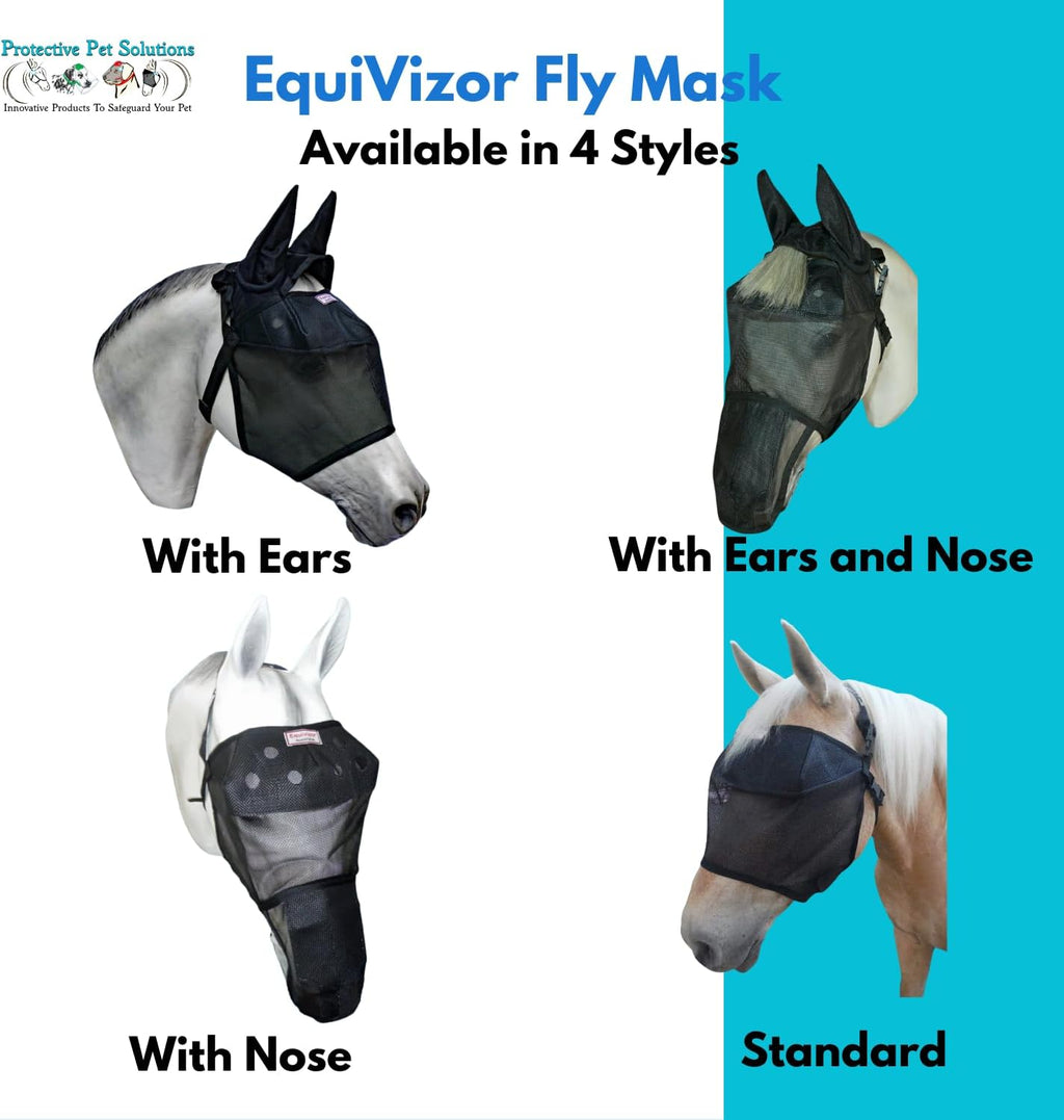 EquiVizor 95% UV Eye Protection (XL) Horse Fly Mask with Nose - Insects, Dust, Debris, Uveitis, Corneal Ulcer, Light