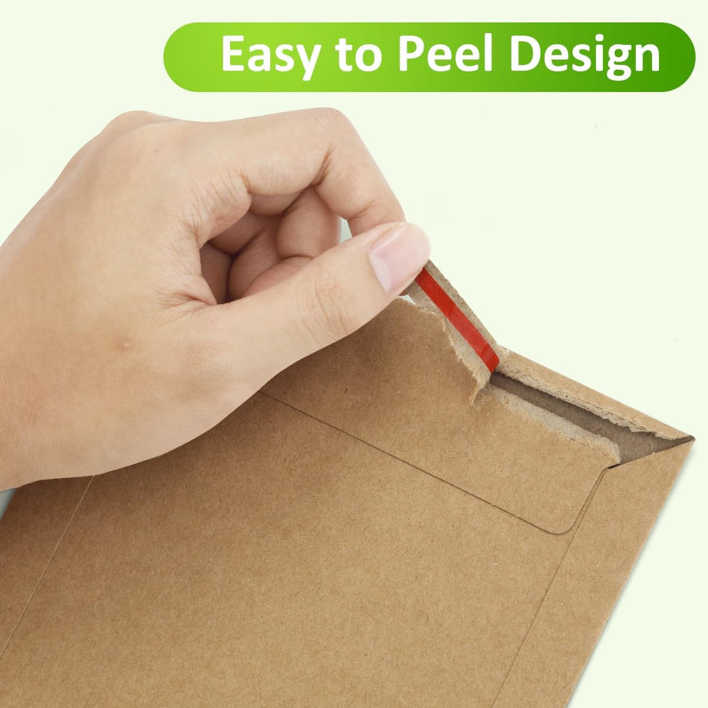 Rigid Mailers Brown 9x12 for Photo, Document and Books, 50 Pack | Easy Self Seal and Peel Cardboard Mailers, No Bend