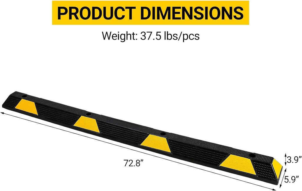 4 Packs 72" Heavy Duty Rubber Parking Curb, 55000 LBS Parking Stopper | Garage Parking Floor Stop with Reflective