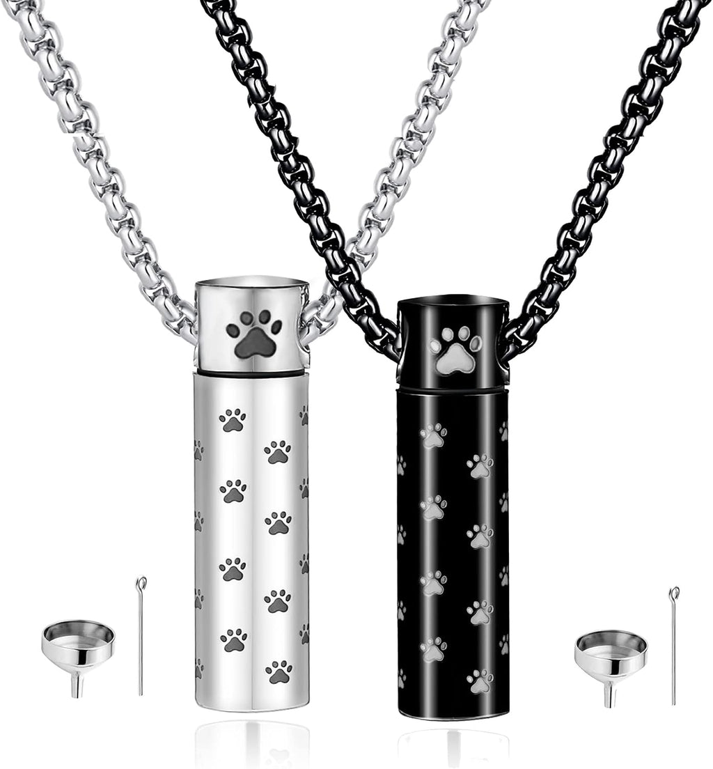 Dog Urn Necklaces For Ashes Paw Print Ashes Urn Pendant Necklace Cylinder Cremation Necklace For Pet Ashes Urn