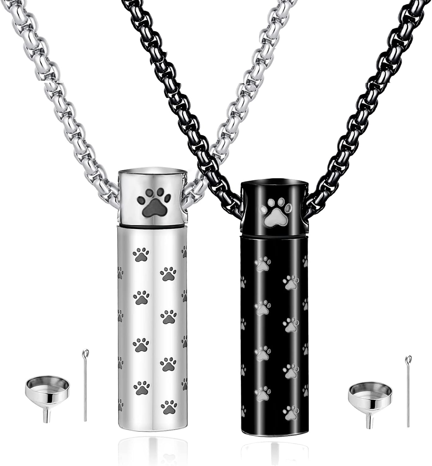 Dog Urn Necklaces For Ashes Paw Print Ashes Urn Pendant Necklace Cylinder Cremation Necklace For Pet Ashes Urn