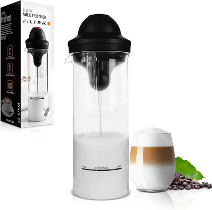 Milk Frother with Glass Pitcher, Frother Handheld Battery Operated, Foam Maker for Coffee, Latte, Cappucino, Hot