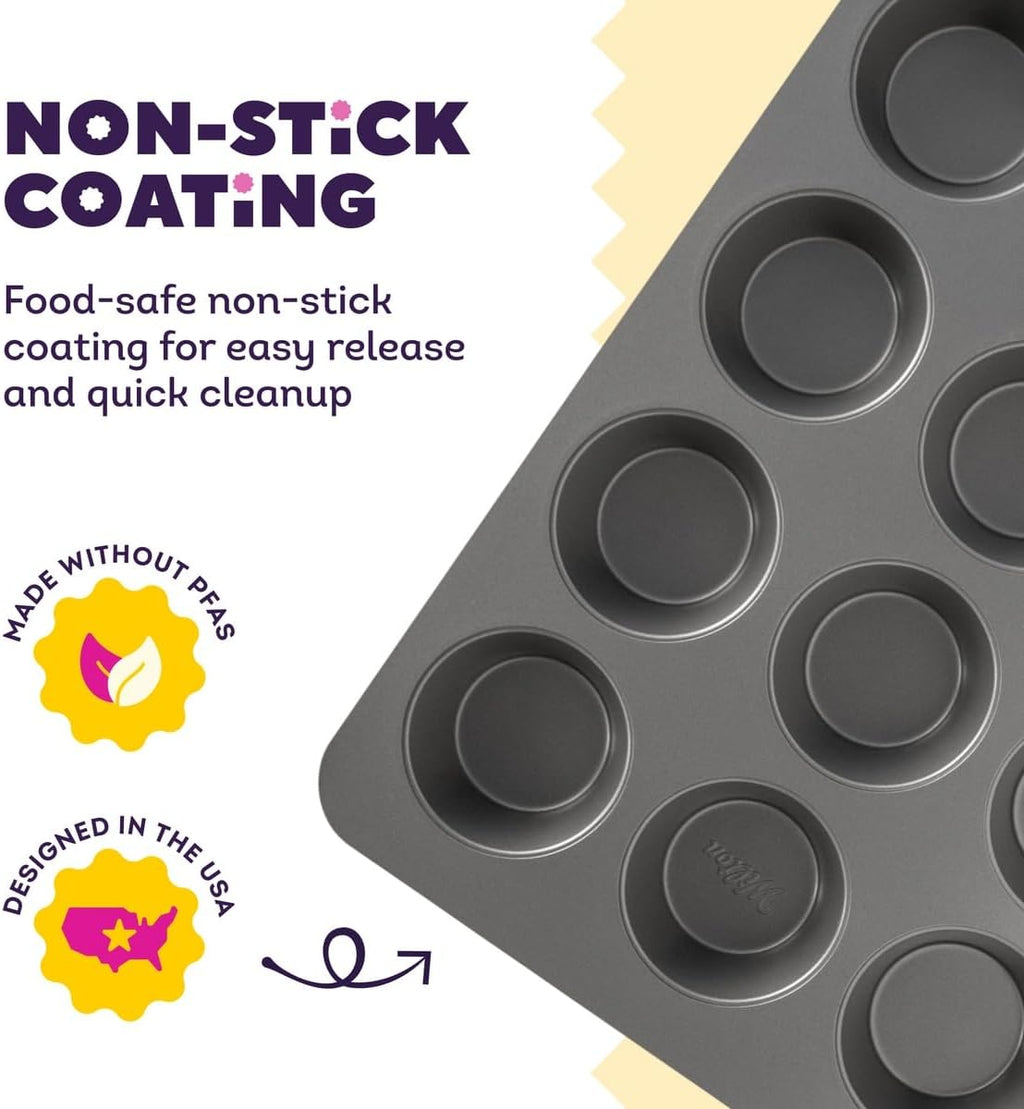 Silver Non-Stick Muffin Pan, Made Without PFAS, 12-Cup