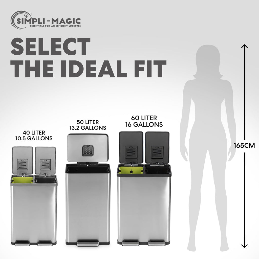 50 Liter / 13.2 Gallon Soft-Close, Smudge Resistant Trash Can with Foot Pedal and Built in Filter- Stainless Steel