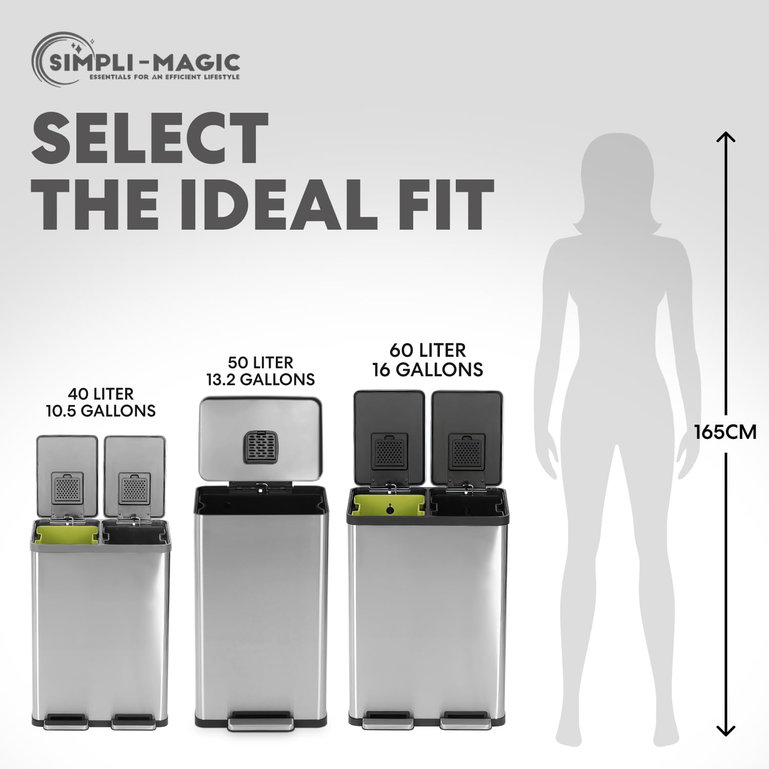 50 Liter / 13.2 Gallon Soft-Close, Smudge Resistant Trash Can with Foot Pedal and Built in Filter- Stainless Steel