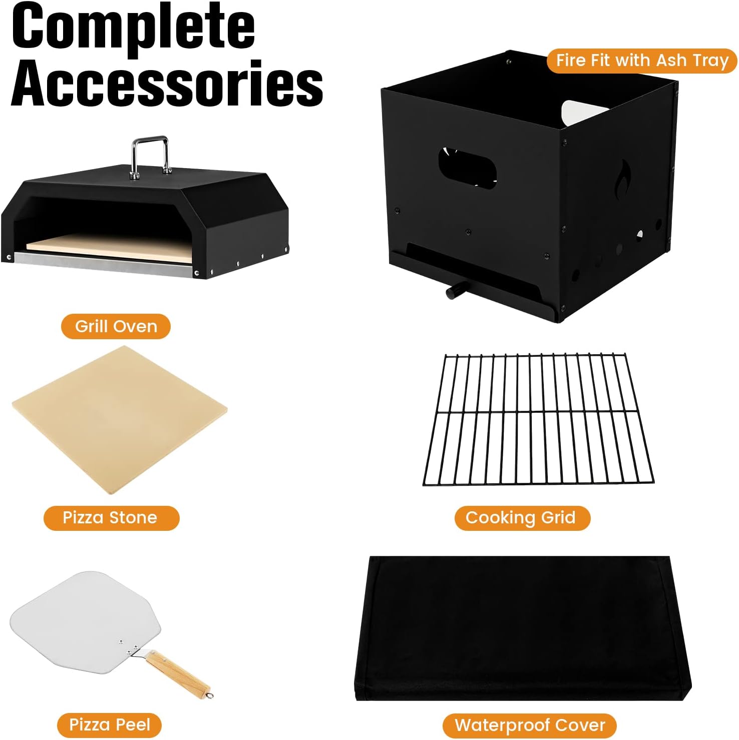 4-in-1 Outdoor Pizza Oven Wood Fired, 2-Layer Pizza Maker Grill with Stone, Peel, Waterproof Cover, Cooking Grids