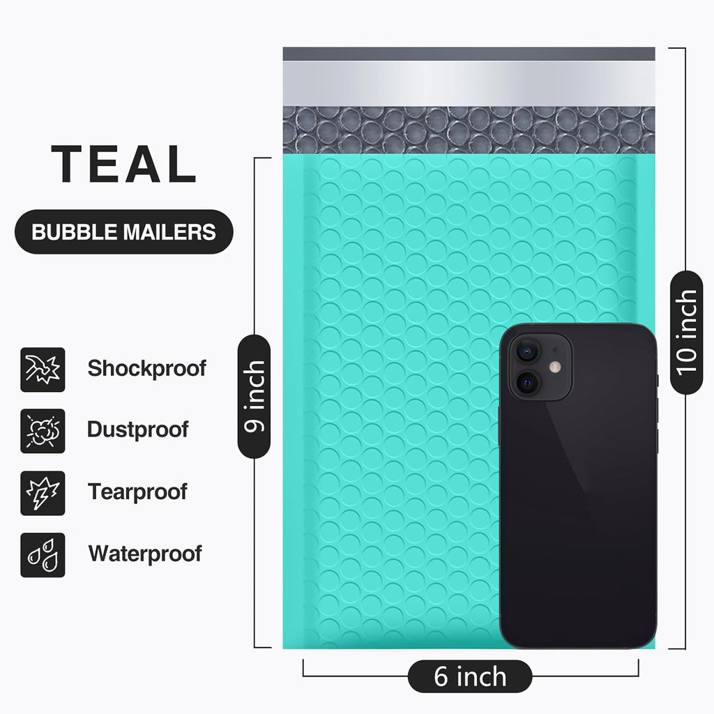 Bubble Mailer 6x10 Inch 100 Pack Usable Size 6x9 Inch Teal Poly Padded Envelopes Waterproof Bubble Bags for Small
