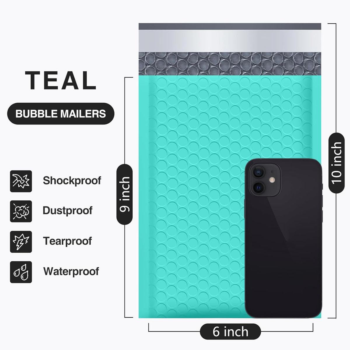 Bubble Mailers 6x10" Teal Usable Size 6x9" Padded Envelopes 50 Pack