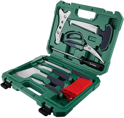 10 Piece Field Dressing Kit with Portable Storage Case | Hunting Knife Set for Deer, Camping, Survival