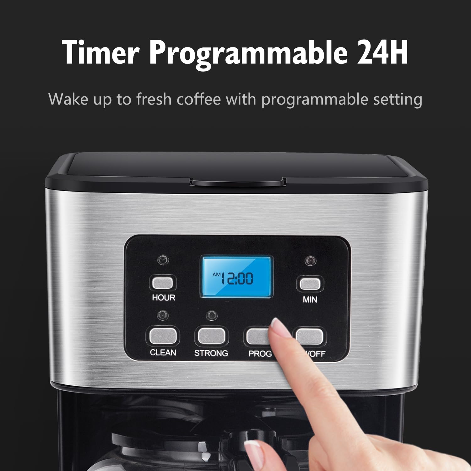 12-Cup Programmable Coffee Maker, Black & Stainless Steel | Regular & Strong Brew Drip Coffee Machine for Home and