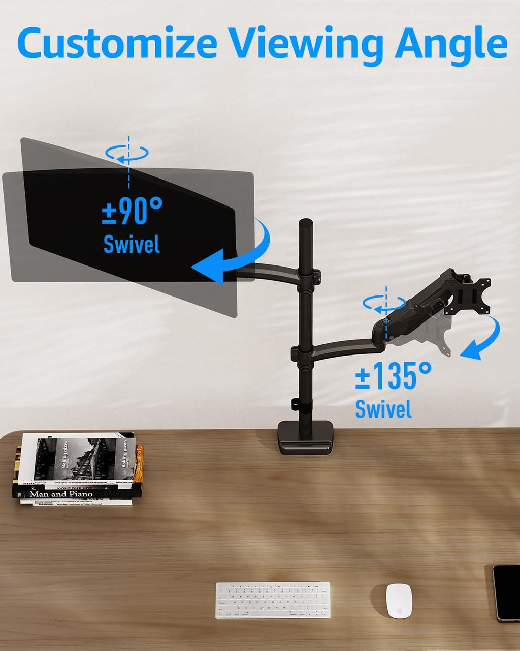 Vertical Dual Monitor Mount Holds 4.4-17.6lbs, up to 32 Inch Stacked Monitor Mount with Gas Spring Arm with