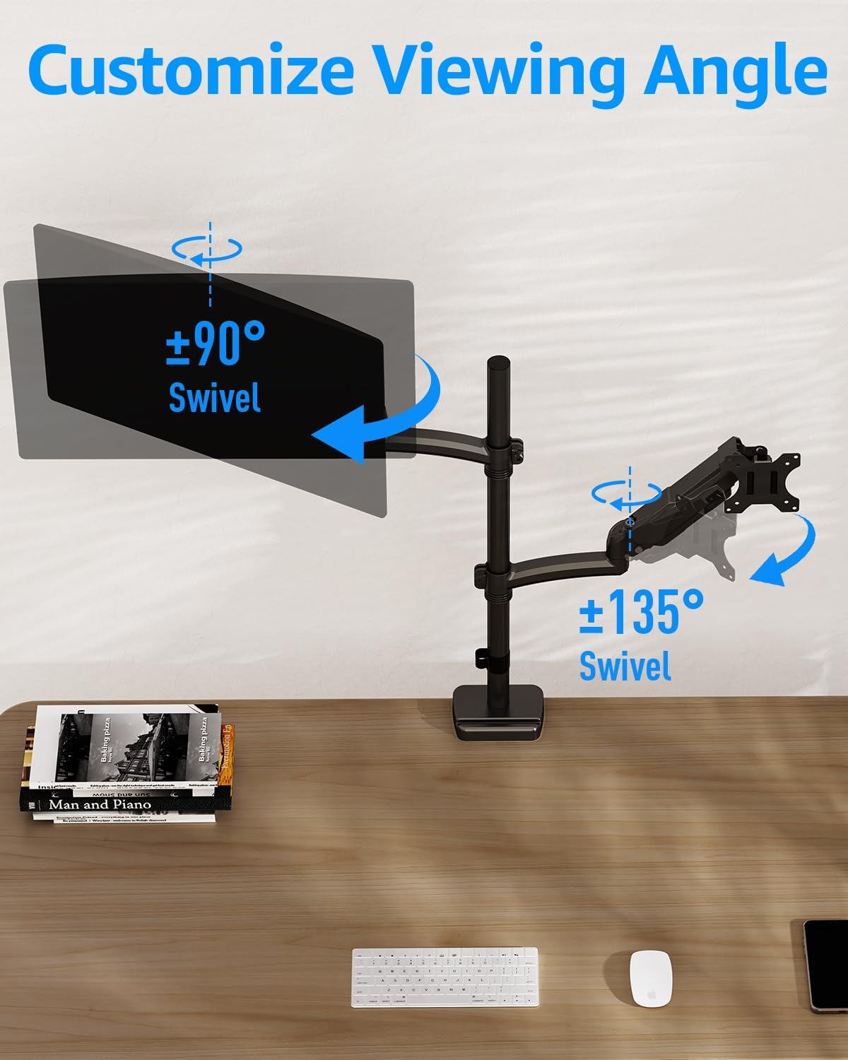Vertical Dual Monitor Mount Holds 4.4-17.6lbs, up to 32 Inch Stacked Monitor Mount with Gas Spring Arm with
