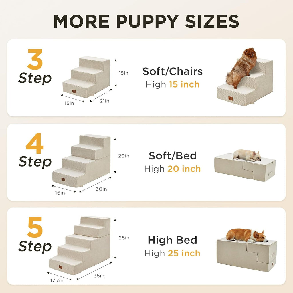 Dog Stairs for Bed 15" H, 3-Step Pet Steps for Small Dogs and Cats, Dog Steps for High Bed, Non-Slip Balanced Ramp