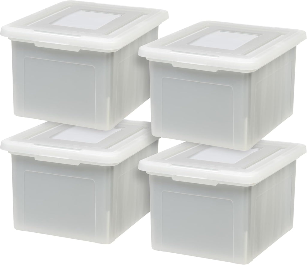 35 Qt File Box with Lid, File Storage Box for Letter Size Documents, Portable Plastic File Box, Stackable Nestable