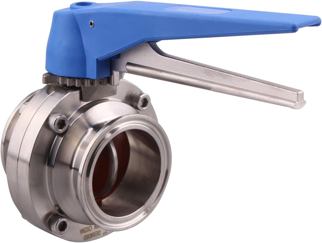 DERNORD 2 Pack Butterfly Valve with Blue Trigger Handle Stainless Steel 304 Tri Clamp Clover (2 inch Tri Clamp Butterfly Valve)