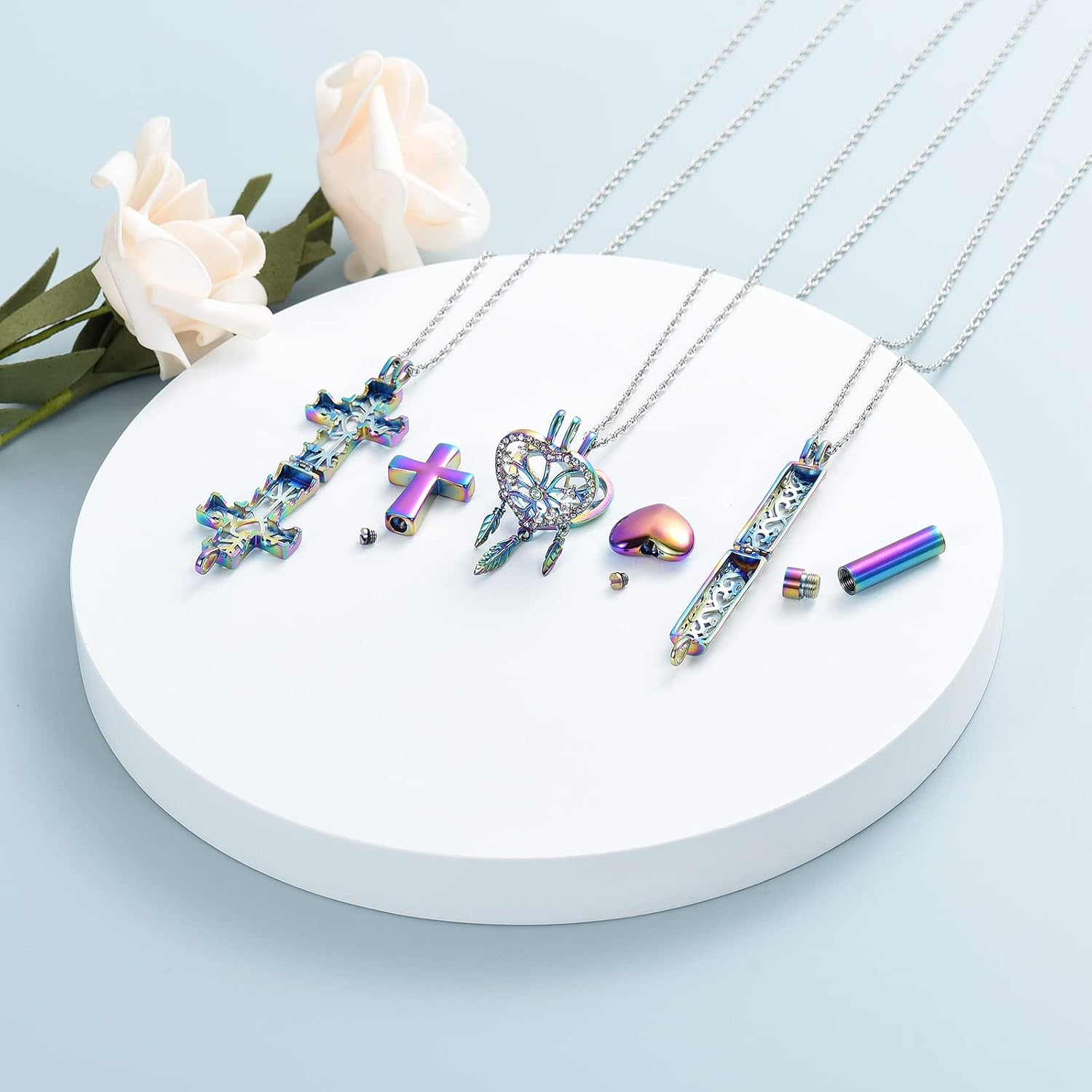3 Pack Cremation Urn Necklace for Ashes for Women Men Heart Lotus Cross Cylinder Cremation Jewelry for Ashes Loved