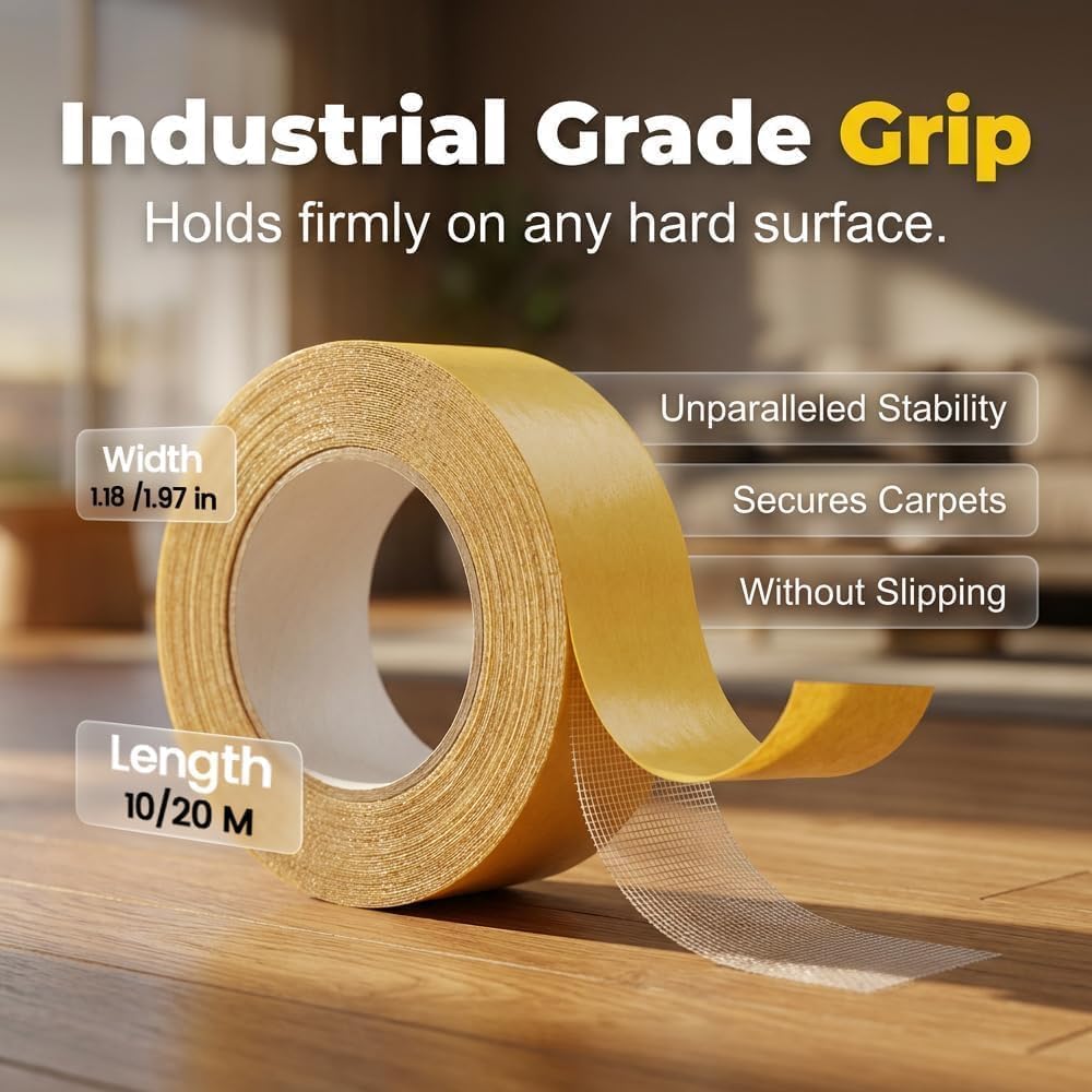 Heavy Duty Double Sided Carpet Tape, Strong Wall Adhesive (1.18In X 33Ft)