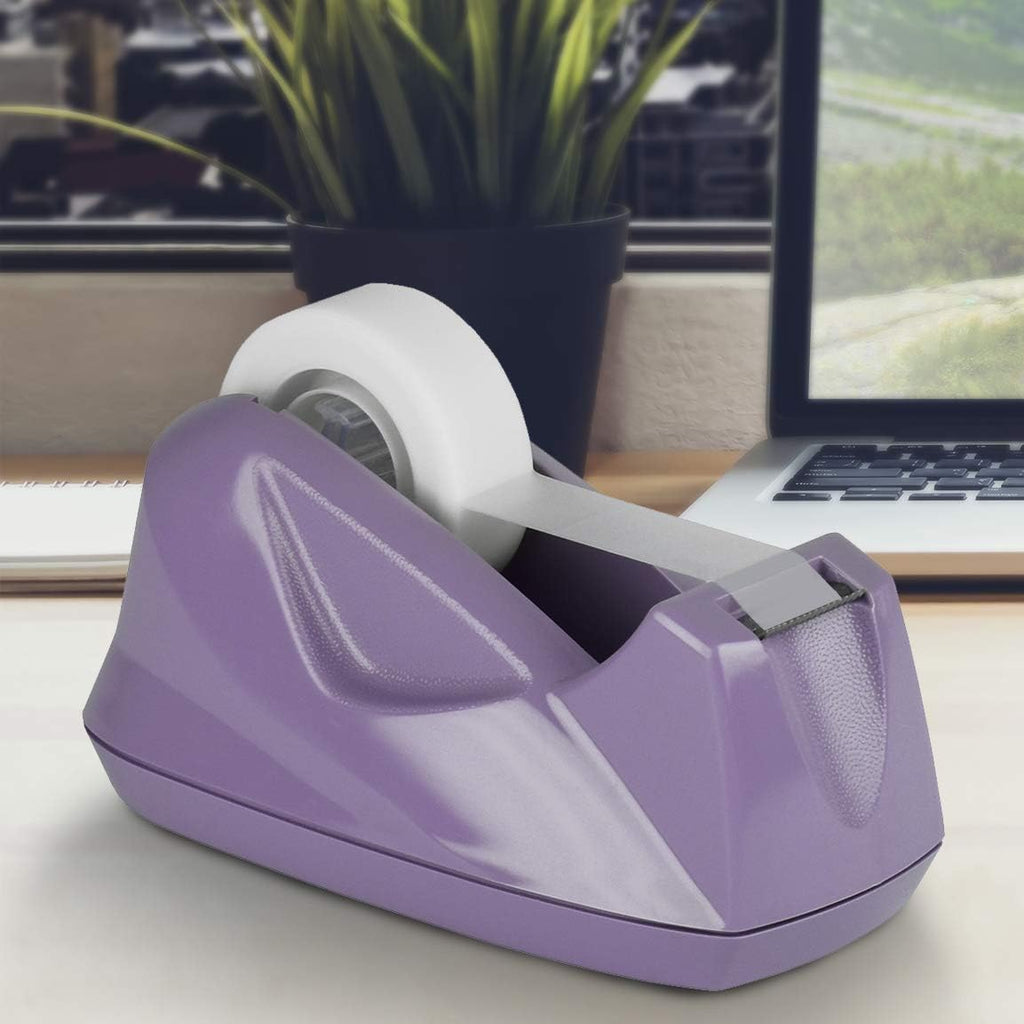 Desktop Tape Dispenser, Premium, Non-Skid Base, Plastic, Purple