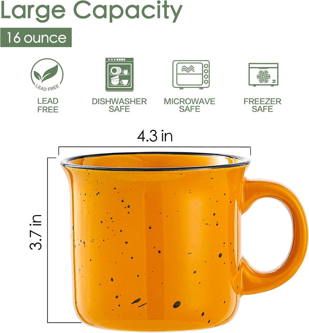 Set of 4 Large Ceramic Mugs with Handles, 16 oz, Vibrant Colors, Microwave & Dishwasher Safe, Perfect for Coffee