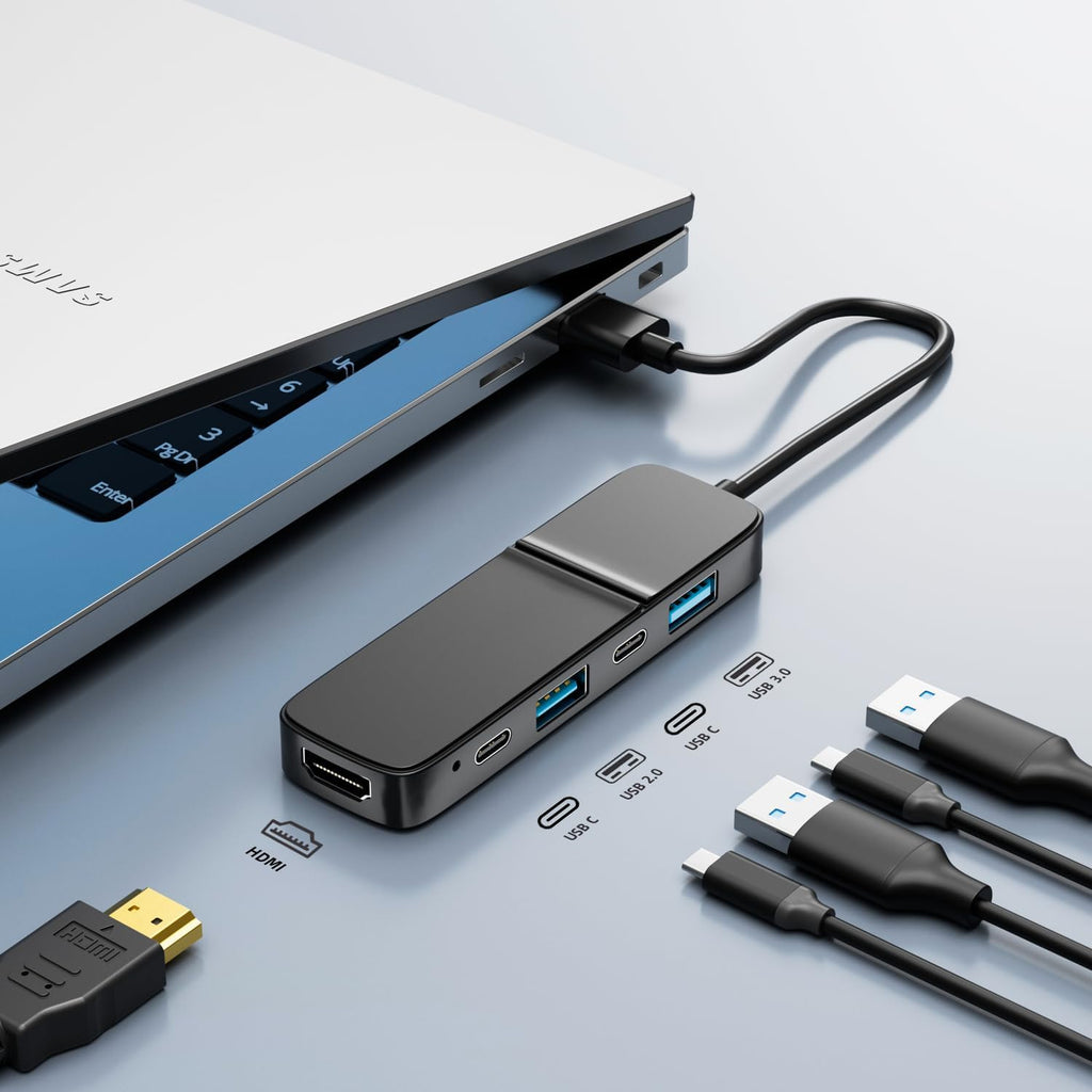 USB to HDMI Adapter, Eanetf Dual USB C USB A 3.0 Hub: 5 Ports with 2* USB-C and 2* USB-A and 1* HDMI Extend for