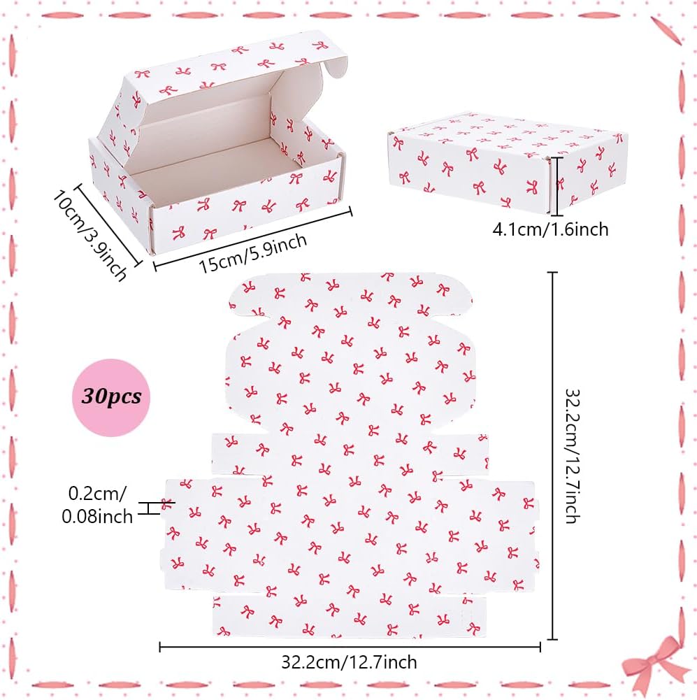 30pcs Bowknot Printed Gift Box White Cardboard Small Shipping Boxes 5.9x3.9x1.6 inch Mailer Boxes for Mother’s Day