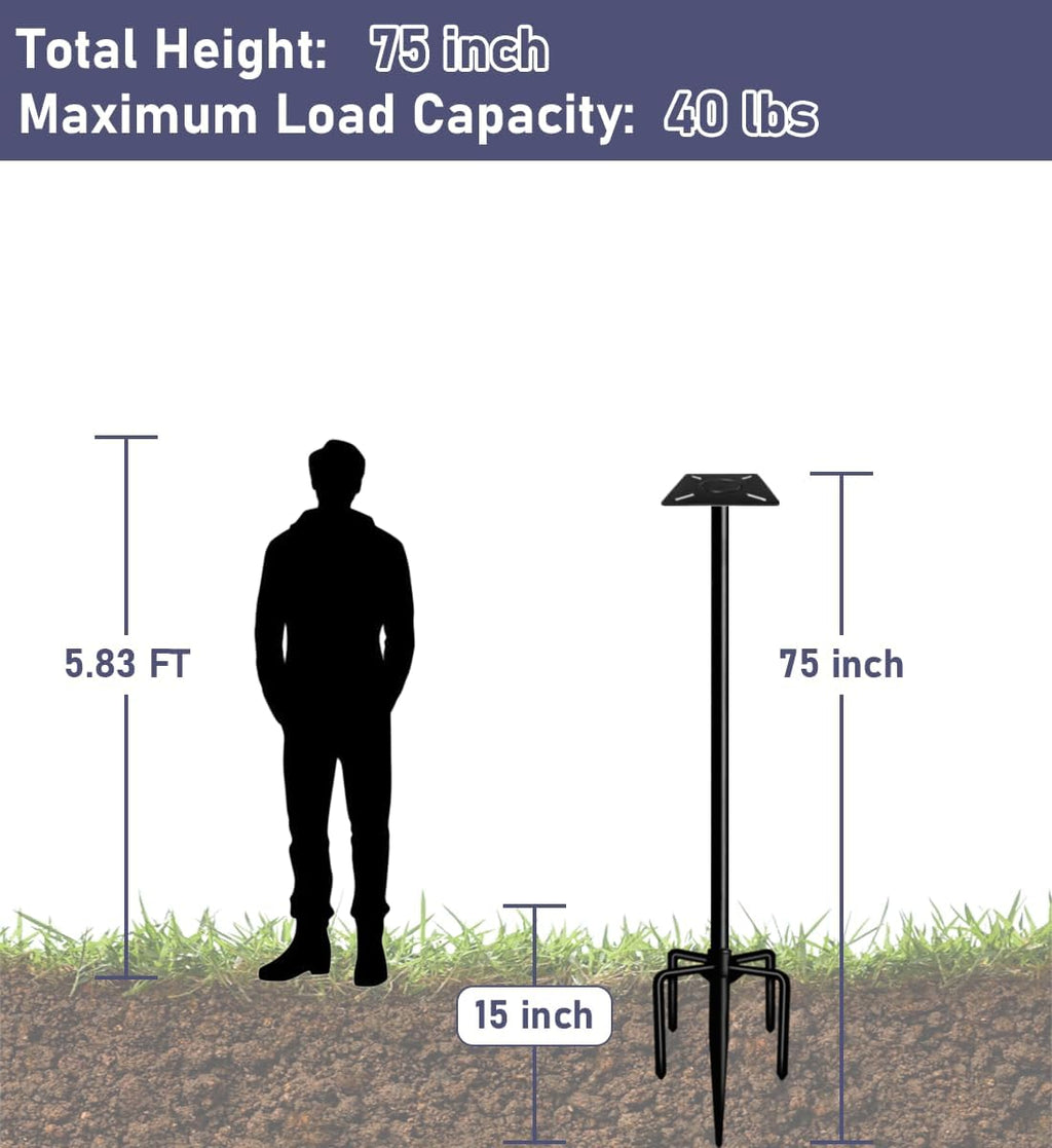 75 Inch Smart Bird Feeder Pole with 5-Prong Base, Adjustable Bird House Pole Mount Kit for Outdoors, Heavy Duty