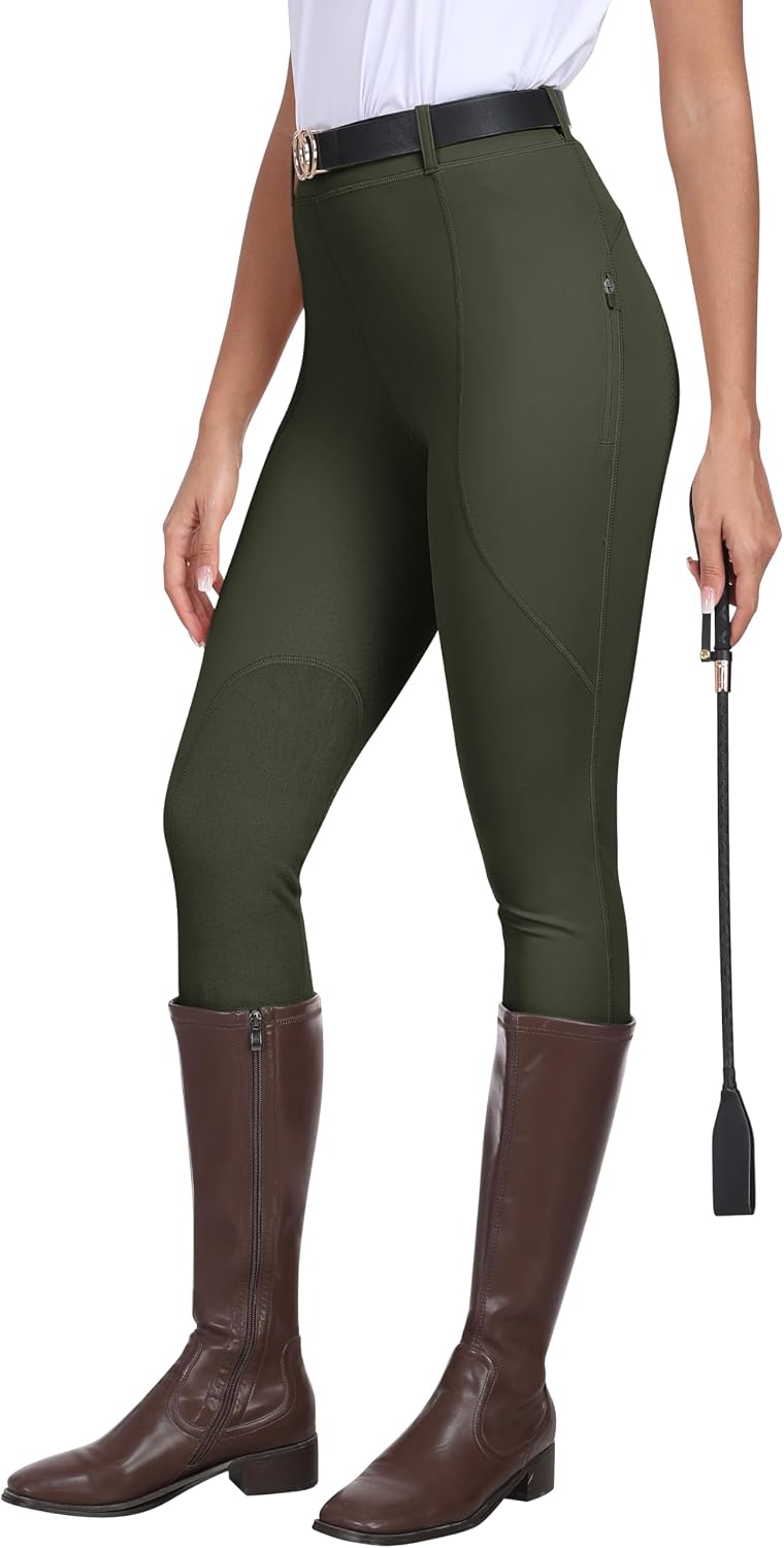 Women's Horse Riding Pants Full Seat Silicon Knee-Patch Equestrian Breeches Horseback Schooling Tights Zipper Pockets