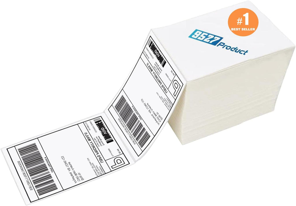 4 x 6 Thermal Labels - Pack of 100 Fanfold Labels for Direct Thermal Printer, White Perforated Shipping Label,100