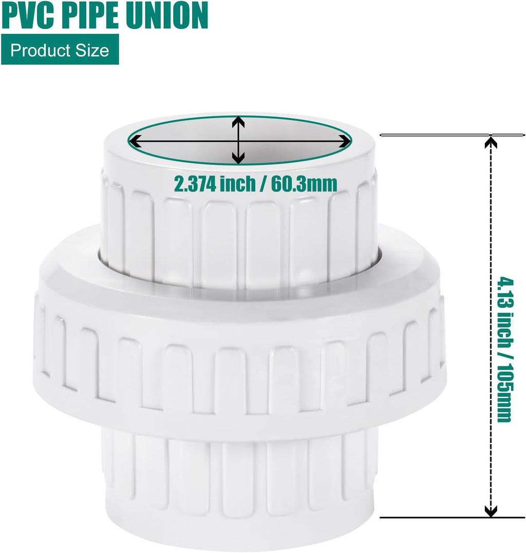 VYH 2" PVC Union Coupling Pipe Fitting,2" PVC Slip Union Schedule 40, PVC Adapter(Socket x Socket), built-in EPDM O-Ring, White （2 Pack）