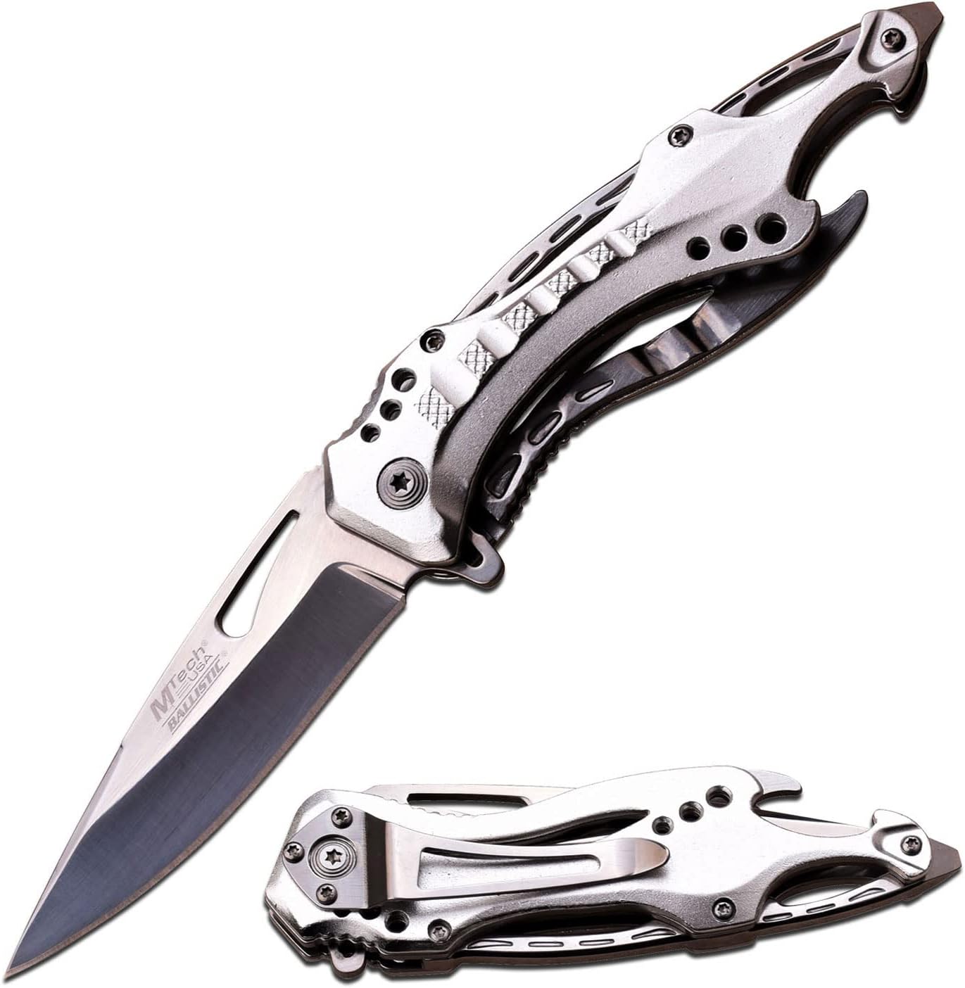 Folding Knife, 3.75-Inch Half-Serrated Blade, Titanium Coating, Glass Breaker, Pocket Clip