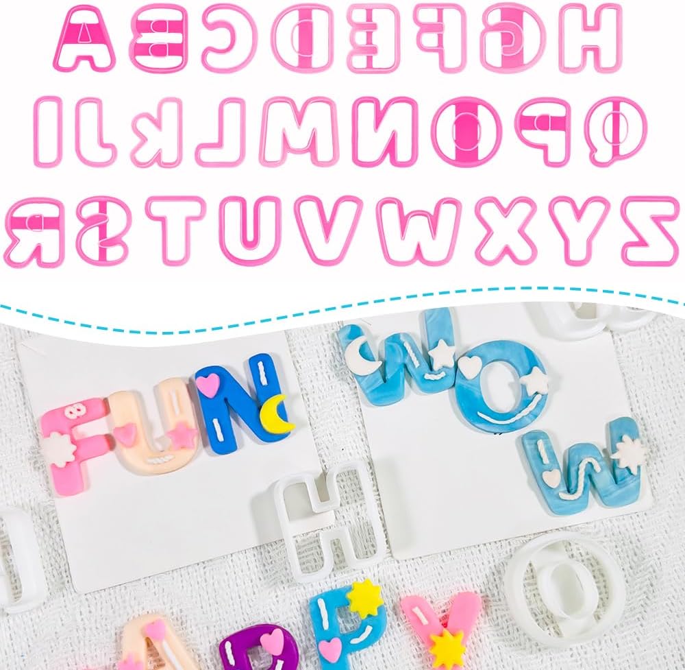 Alphabet Polymer Clay Cutters: 26 Pcs, Letter Designs for Polymer Clay Jewelry,Letter Clay Molds for DIY Custom Clay