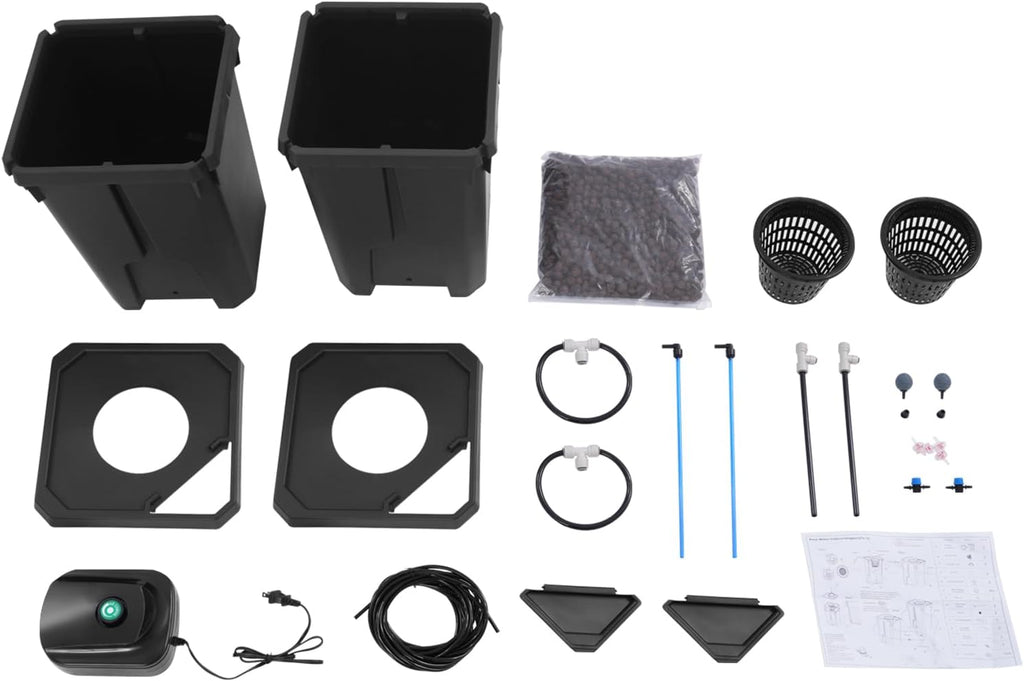 DWC Hydroponics Grow System 7.13 Gal Deep Water Culture Kit Auto Irrigation Sets w/8W 110V Air Pump, Two 12inch