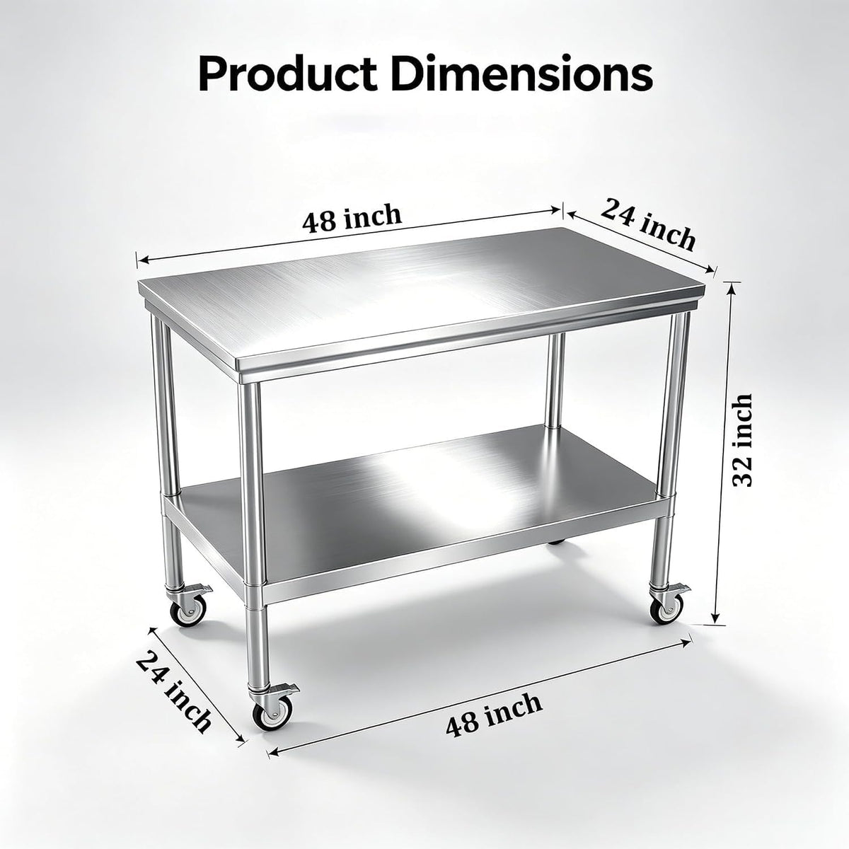 Stainless Steel Work Table with Wheels 24 x 48 Inches