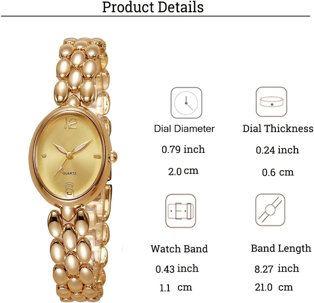 Women’s Oval Bracelet Watch – Minimalist Beaded Link Watch, Lightweight Oval Dial, Quartz Analog Timepiece