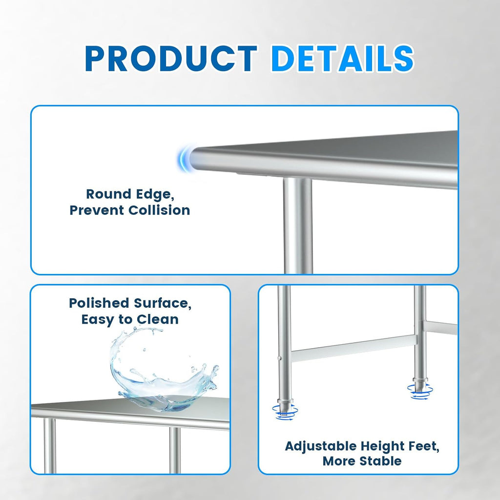 Open Base Stainless Steel Table 30"x60" Commercial Prep Work Table