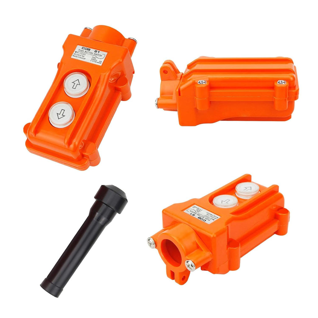 2 Ways Hoist Crane Push Button Switch Rainproof COB-61, 250V, 5 Amp, 500V, 2 Amp, Orange Up Down Switch with Rubber Cable Barrel