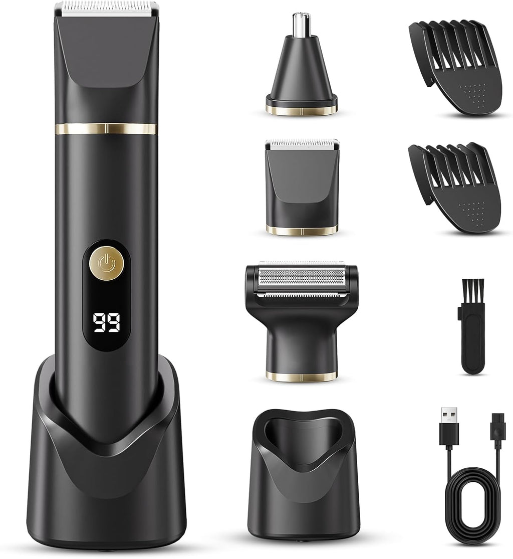 Beard Trimmer for Men, IPX7 Waterproof Body Hair Trimmer Electric Razor Shaver Body Grooming Kit Wet/Dry Use for