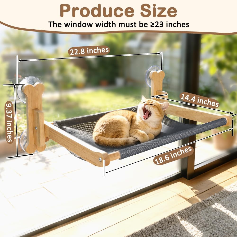 Cat Window Perch, Cooling Window Cat Bed with Reversible Ice Silk Mat, Foldable Pet Perch Hammock with Sturdy Wooden
