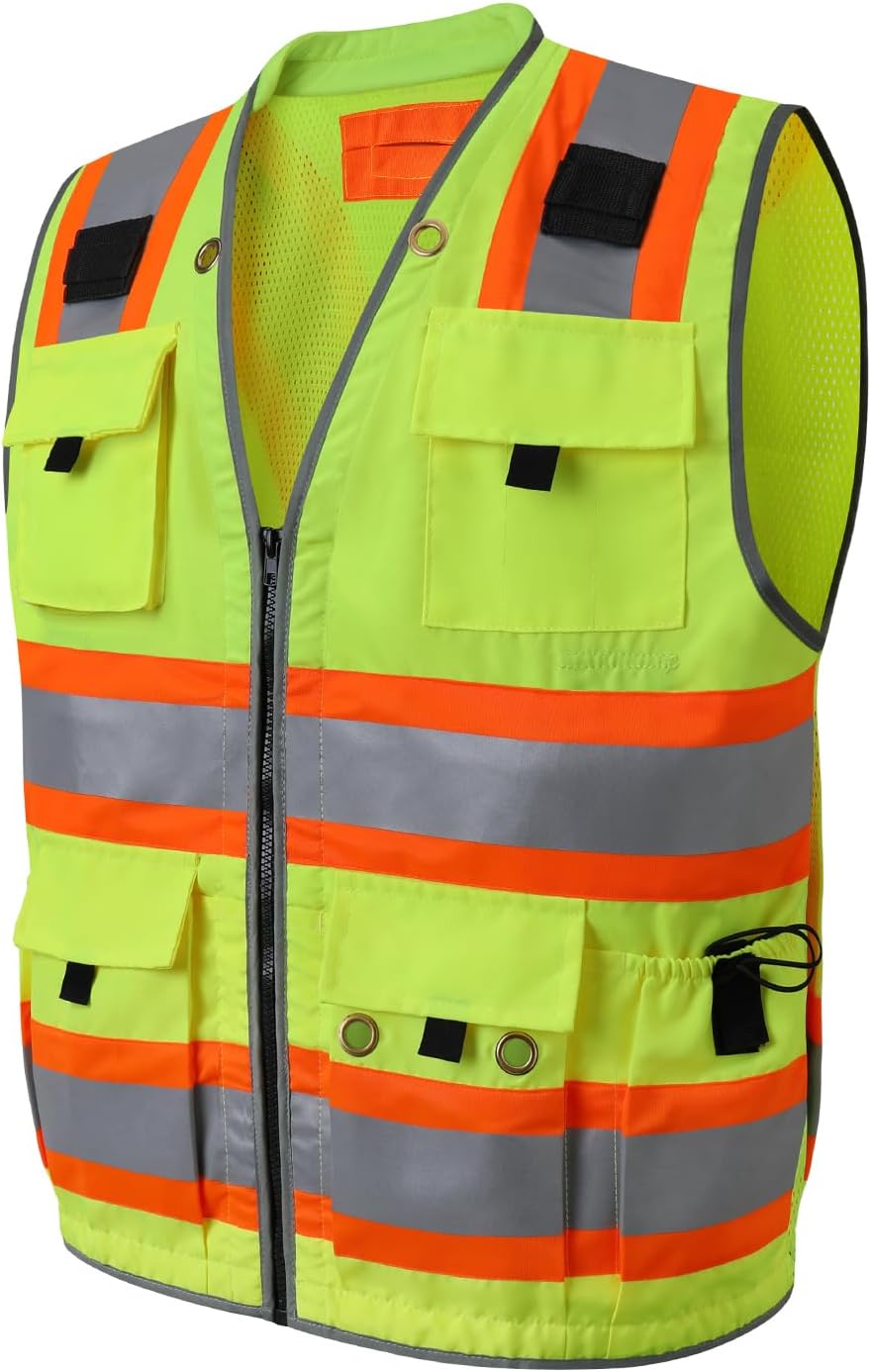 Safety Vest, Construction Surveyor Vest for Men Women, Hi Vis | Class 2 High Visibility Vests with Pockets, ANSI/ISEA