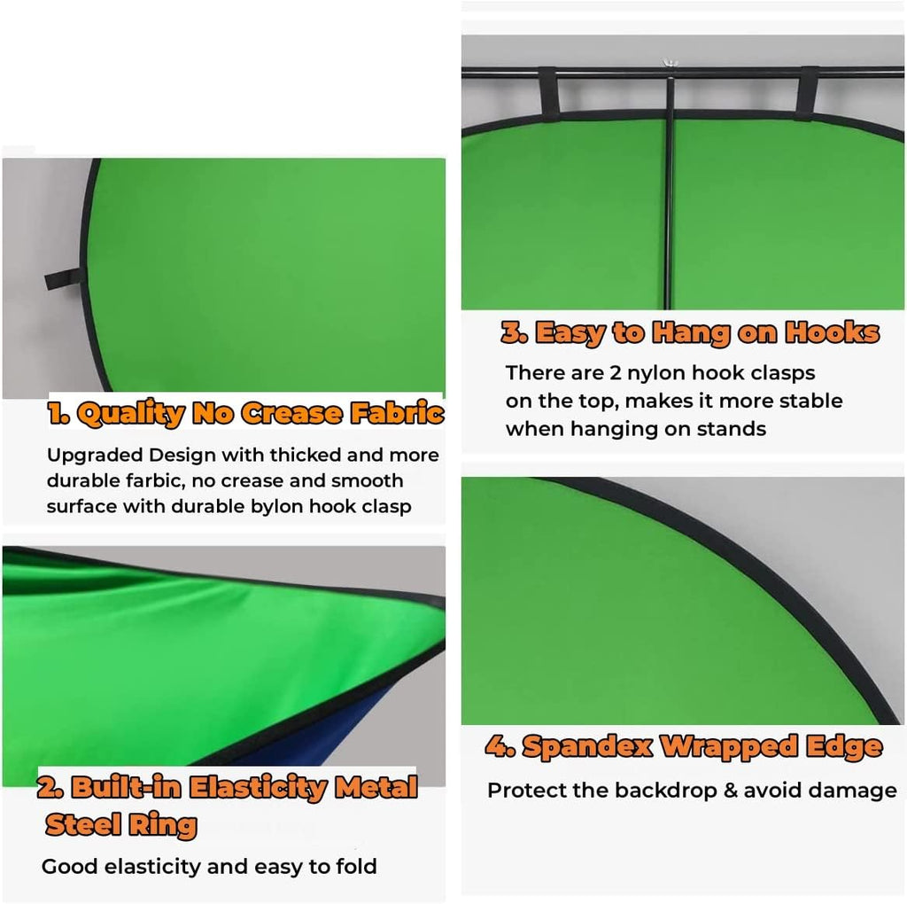 Blue Green Screen Backdrop Double Sided Collapsible Greenscreen Backdrop with Carrying Bag,Portable Pop Up Green